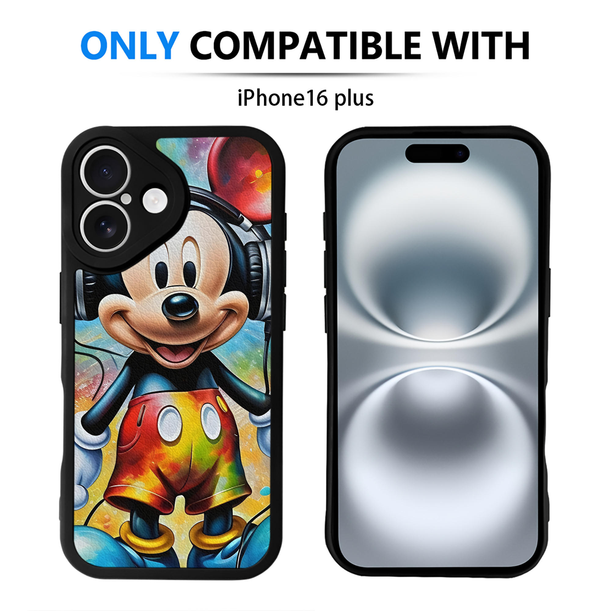 （画像用） ミッキーマウス Mickey Mouse 【iPhone 16シリーズ対応】シリコンスマホケース（レザー調） 材質：シリコン